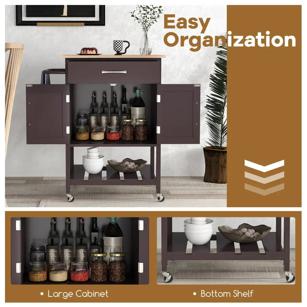 Rolling Kitchen Island Cart with Drawer and Towel Rack-Brown - Brown - Kitchen Islands & Carts