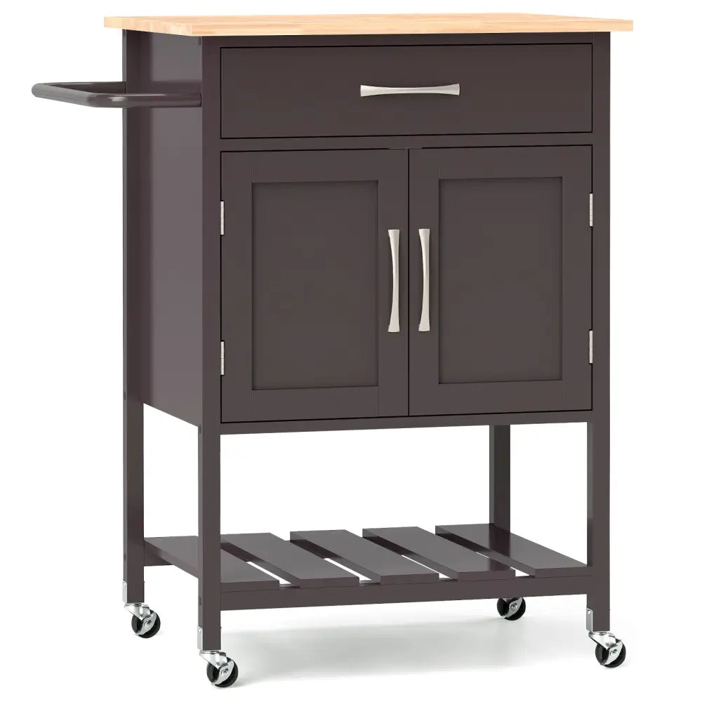 Rolling Kitchen Island Cart with Drawer and Towel Rack-Brown - Brown - Kitchen Islands & Carts