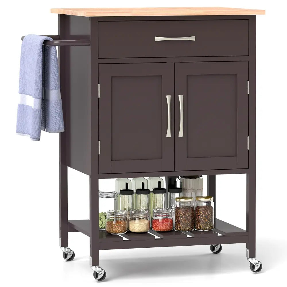 Rolling Kitchen Island Cart with Drawer and Towel Rack-Brown - Brown - Kitchen Islands & Carts