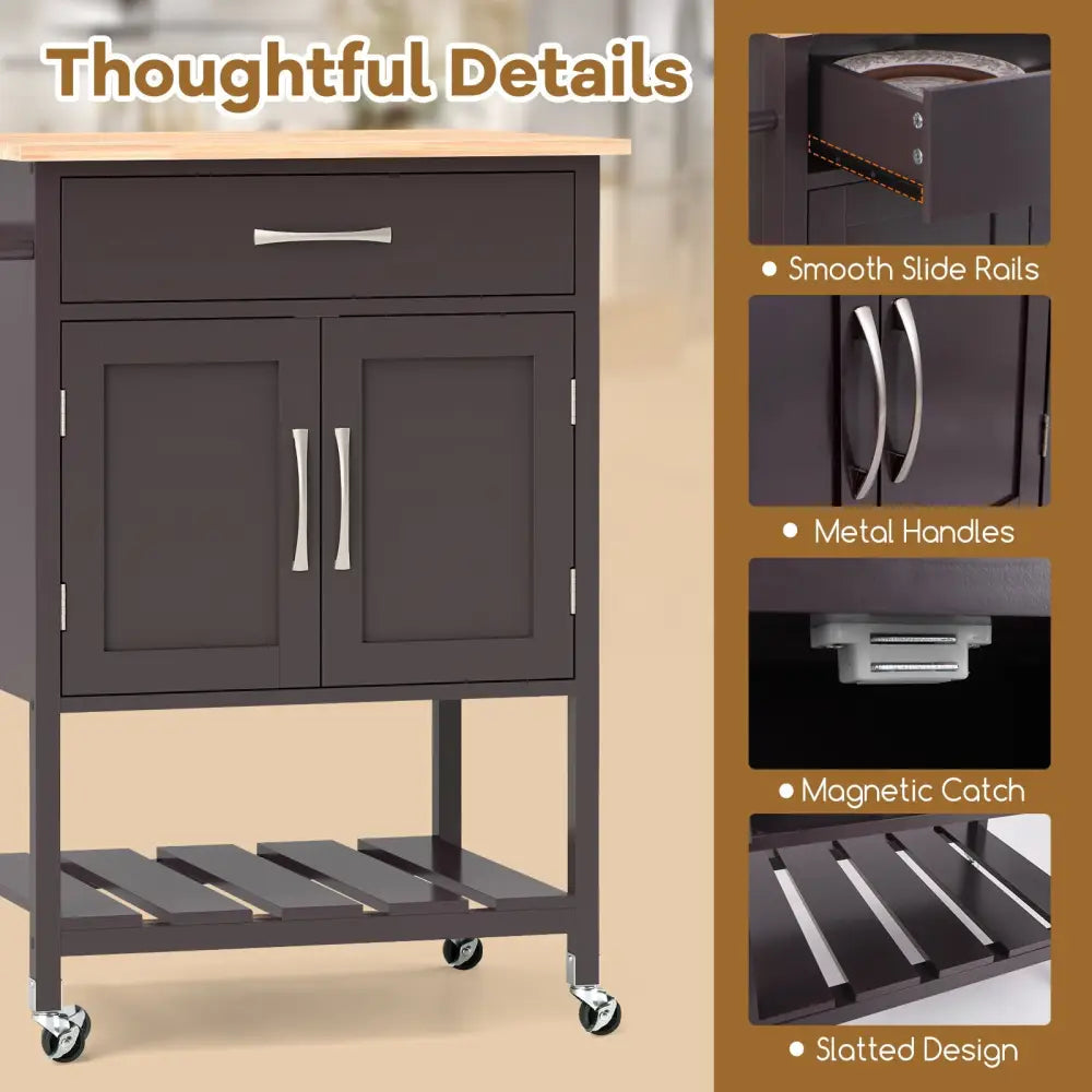 Rolling Kitchen Island Cart with Drawer and Towel Rack-Brown - Brown - Kitchen Islands & Carts