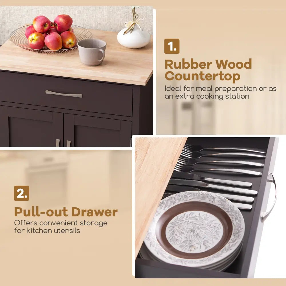 Rolling Kitchen Island Cart with Drawer and Towel Rack-Brown - Brown - Kitchen Islands & Carts