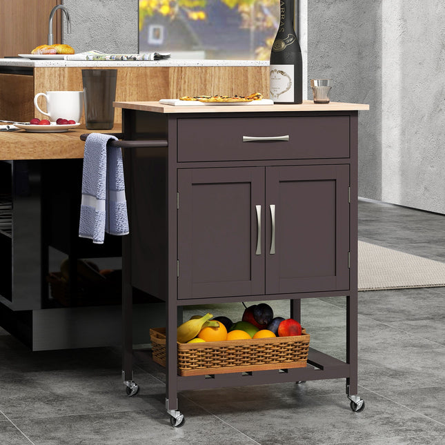 Rolling Kitchen Island Cart with Drawer and Towel Rack-Brown - Brown - Kitchen Islands & Carts
