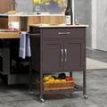 Rolling Kitchen Island Cart with Drawer and Towel Rack-Brown - Brown - Kitchen Islands & Carts