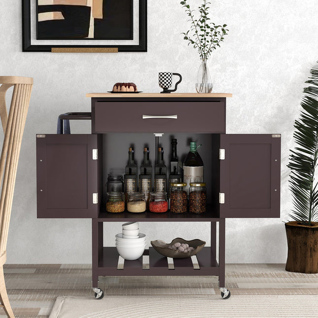 Rolling Kitchen Island Cart with Drawer and Towel Rack-Brown - Brown - Kitchen Islands & Carts