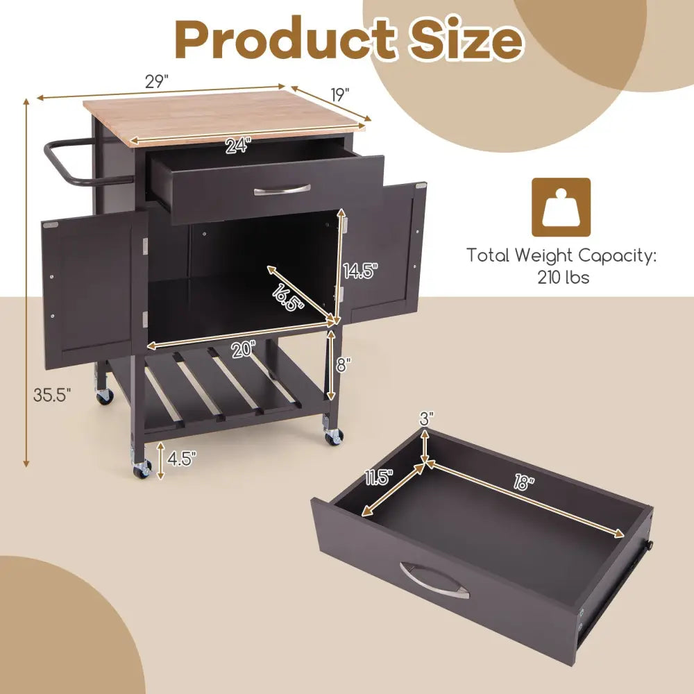 Rolling Kitchen Island Cart with Drawer and Towel Rack-Brown - Brown - Kitchen Islands & Carts