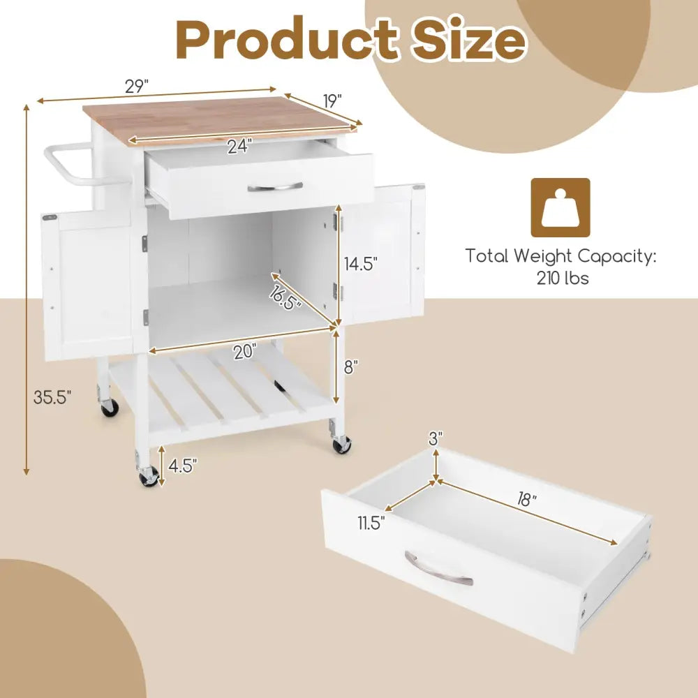 Rolling Kitchen Island Cart with Drawer and Towel Rack-White - White - Kitchen Islands & Carts