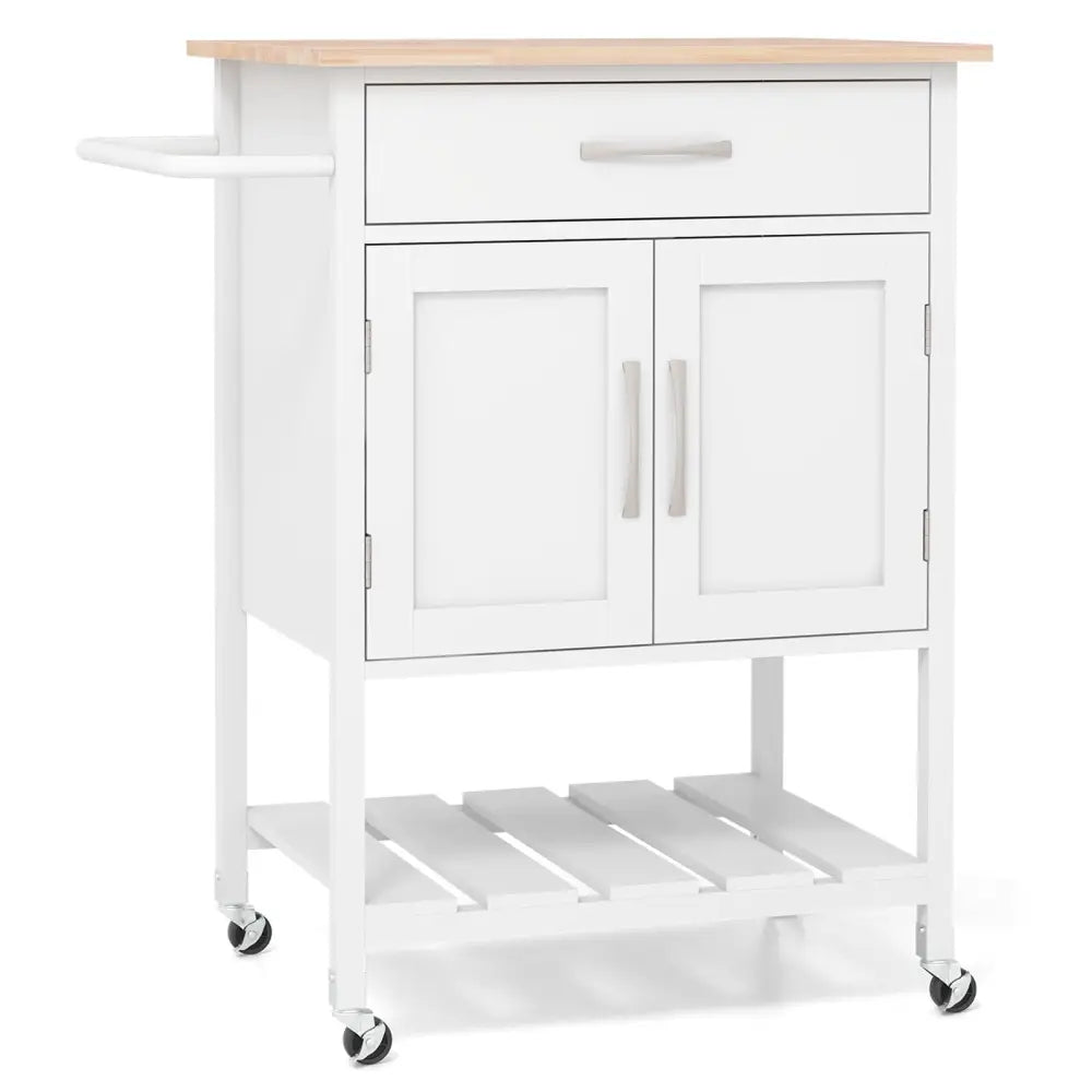 Rolling Kitchen Island Cart with Drawer and Towel Rack-White - White - Kitchen Islands & Carts
