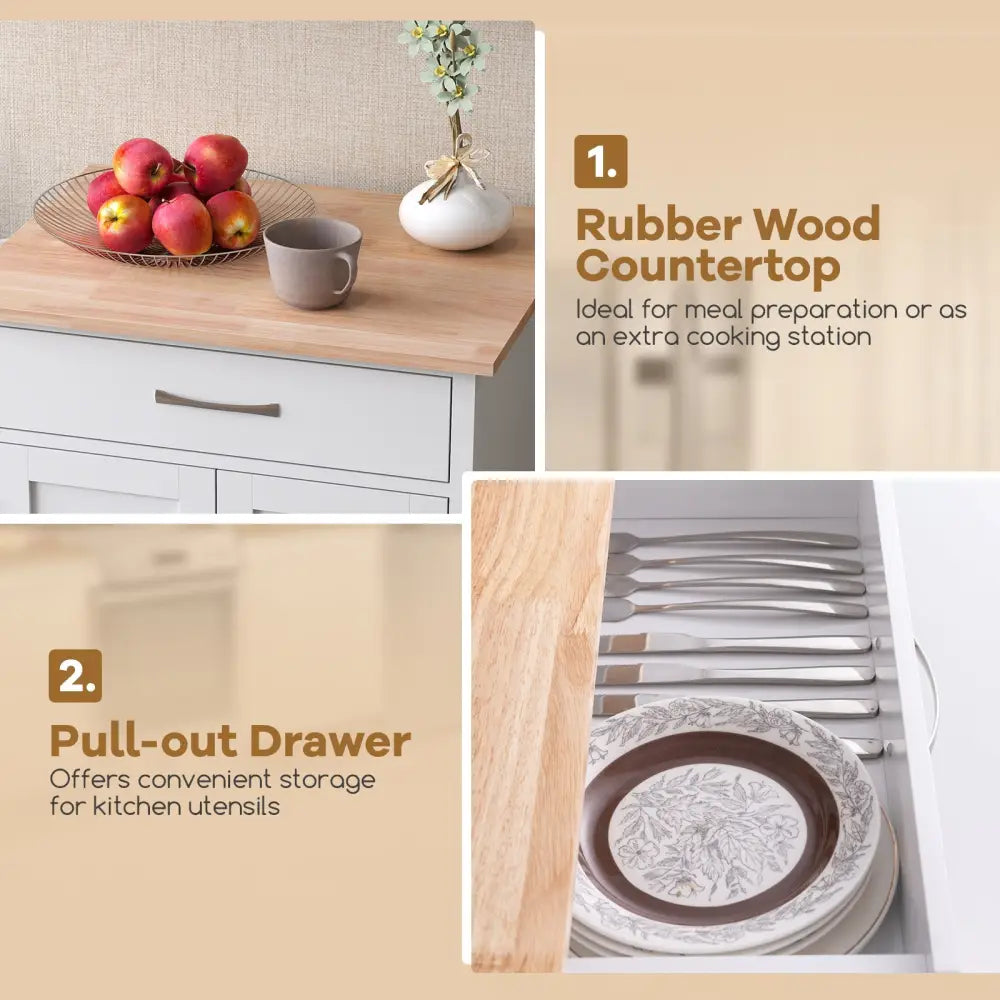 Rolling Kitchen Island Cart with Drawer and Towel Rack-White - White - Kitchen Islands & Carts