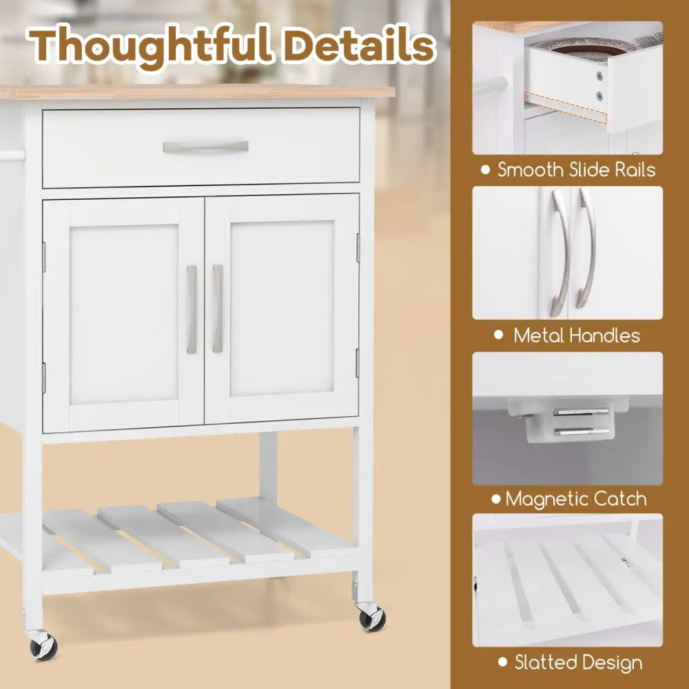 Rolling Kitchen Island Cart with Drawer and Towel Rack-White - White - Kitchen Islands & Carts