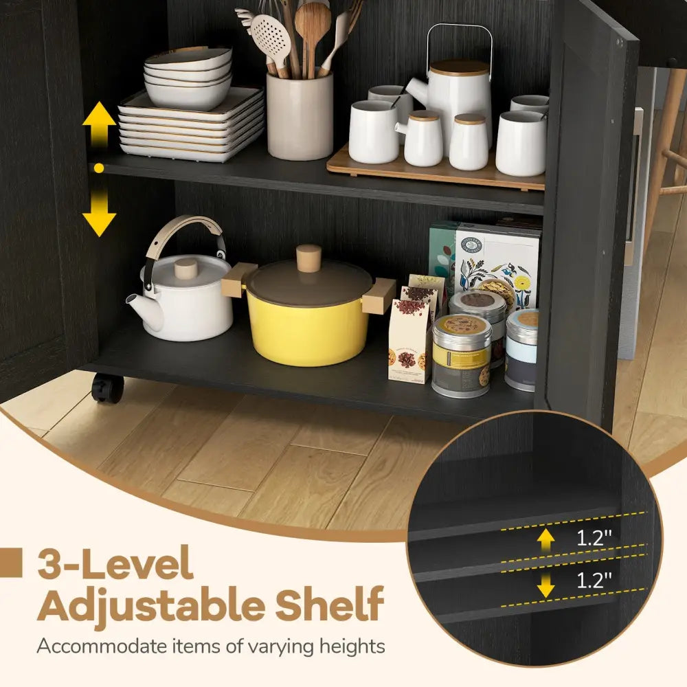 Rolling Kitchen Island Cart with Towel and Spice Rack-Black - Black - Kitchen Islands & Carts