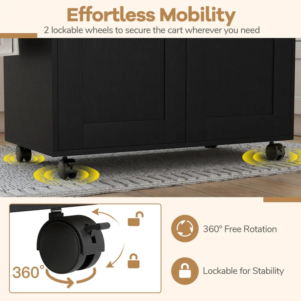 Rolling Kitchen Island Cart with Towel and Spice Rack-Black - Black - Kitchen Islands & Carts