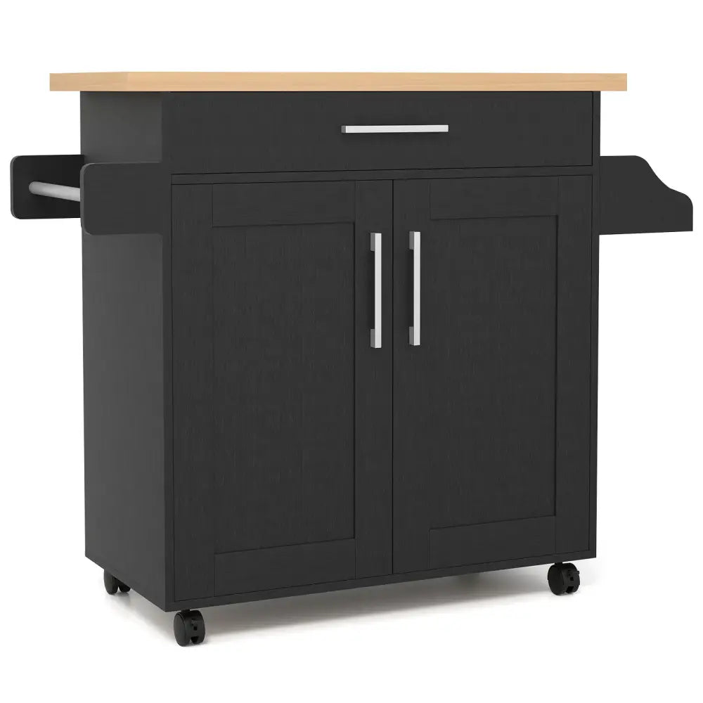 Rolling Kitchen Island Cart with Towel and Spice Rack-Black - Black - Kitchen Islands & Carts