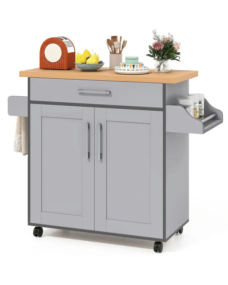 Rolling Kitchen Island Cart with Towel and Spice Rack-Gray - Gray - Kitchen Islands & Carts