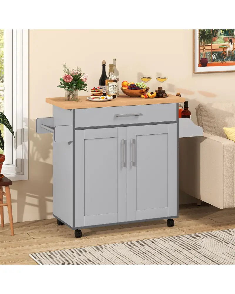 Rolling Kitchen Island Cart with Towel and Spice Rack-Gray - Gray - Kitchen Islands & Carts
