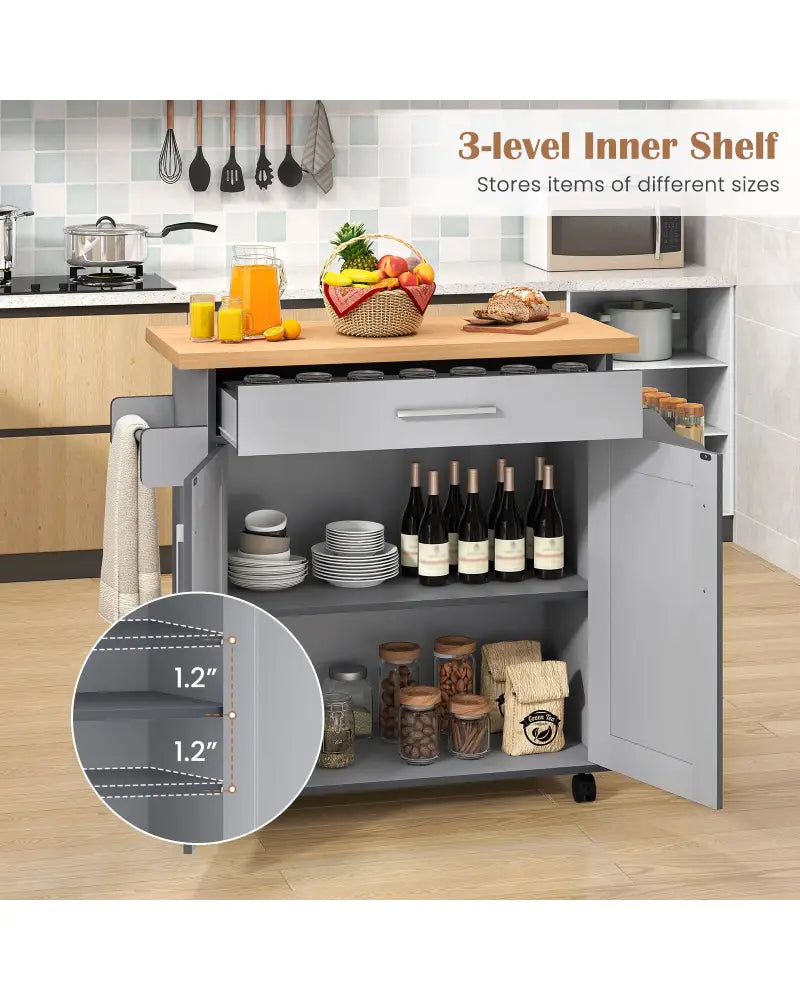 Rolling Kitchen Island Cart with Towel and Spice Rack-Gray - Gray - Kitchen Islands & Carts