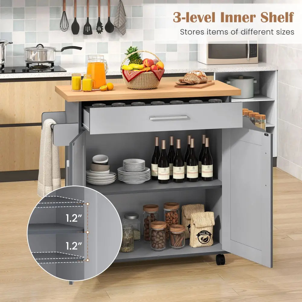 Rolling Kitchen Island Cart with Towel and Spice Rack-Gray - Gray - Kitchen Islands & Carts