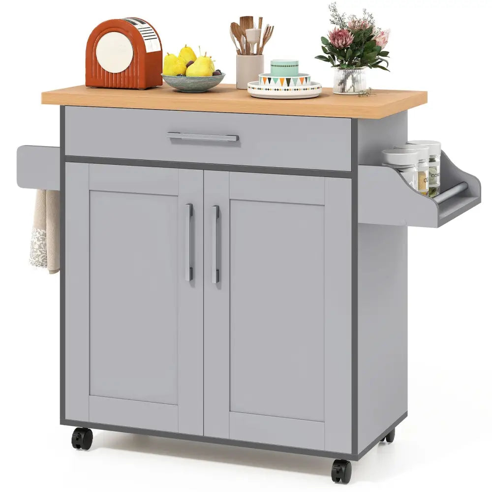 Rolling Kitchen Island Cart with Towel and Spice Rack-Gray - Gray - Kitchen Islands & Carts