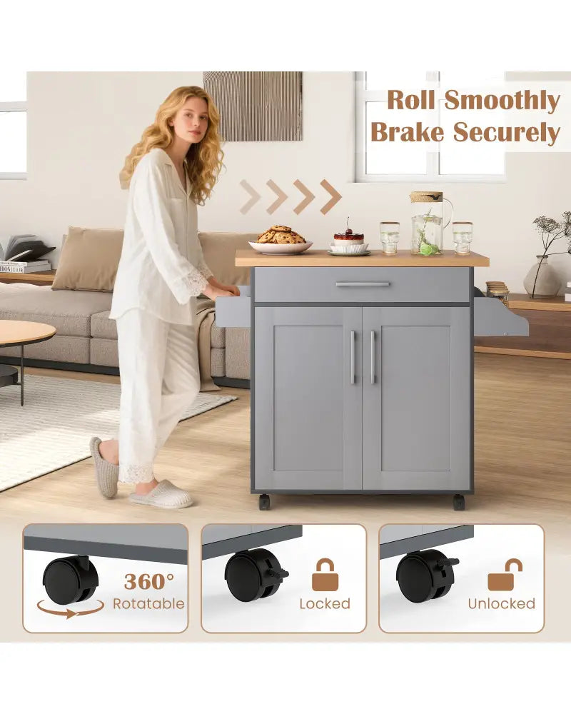 Rolling Kitchen Island Cart with Towel and Spice Rack-Gray - Gray - Kitchen Islands & Carts