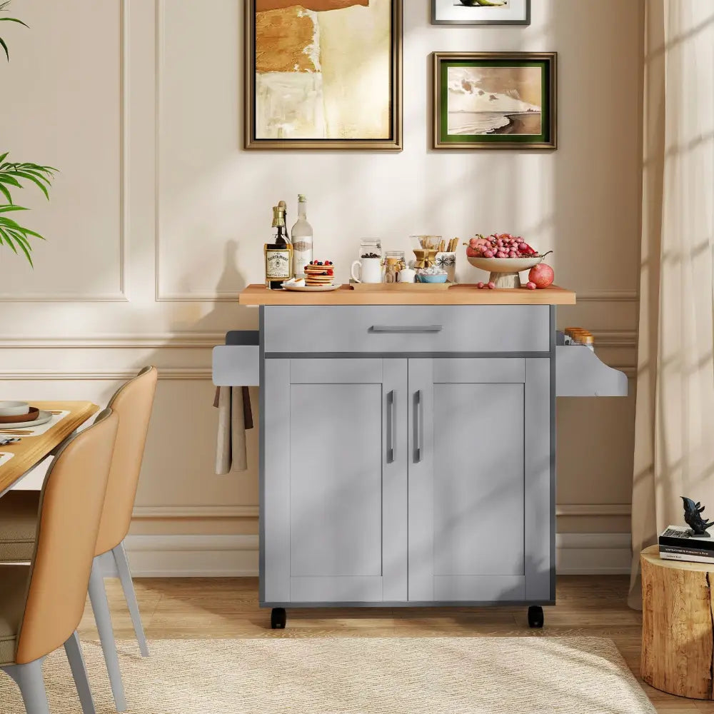 Rolling Kitchen Island Cart with Towel and Spice Rack-Gray - Gray - Kitchen Islands & Carts