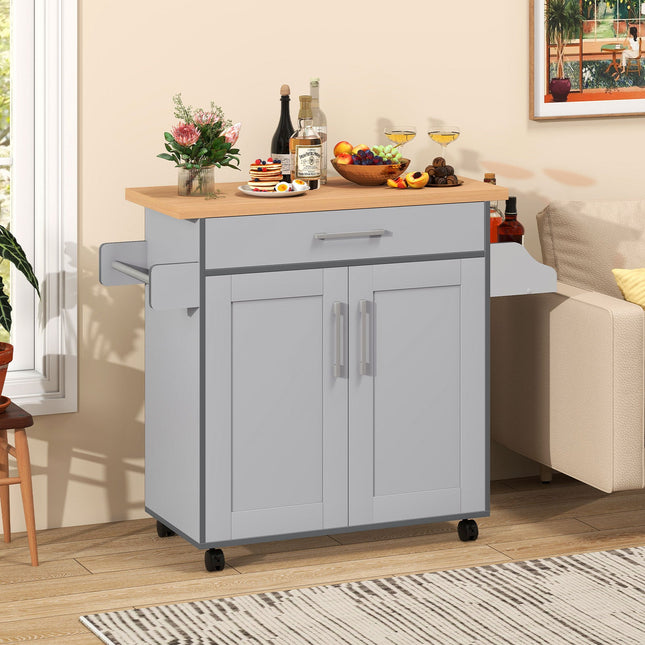 Rolling Kitchen Island Cart with Towel and Spice Rack-Gray - Gray - Kitchen Islands & Carts