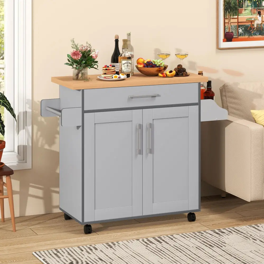 Rolling Kitchen Island Cart with Towel and Spice Rack-Gray - Gray - Kitchen Islands & Carts