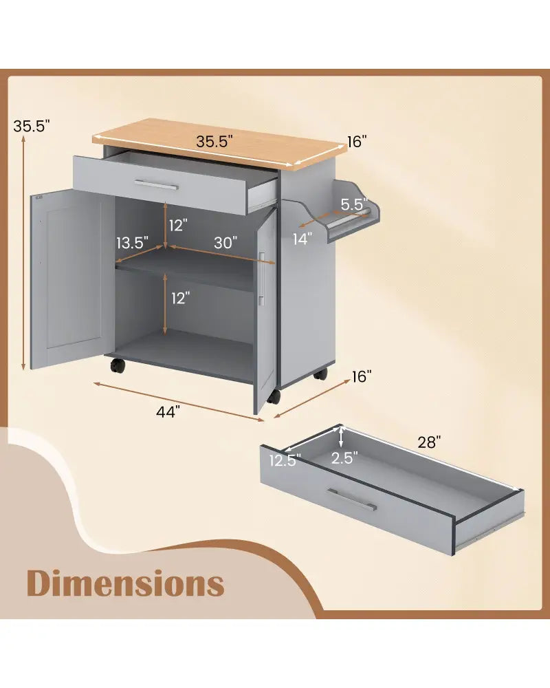 Rolling Kitchen Island Cart with Towel and Spice Rack-Gray - Gray - Kitchen Islands & Carts