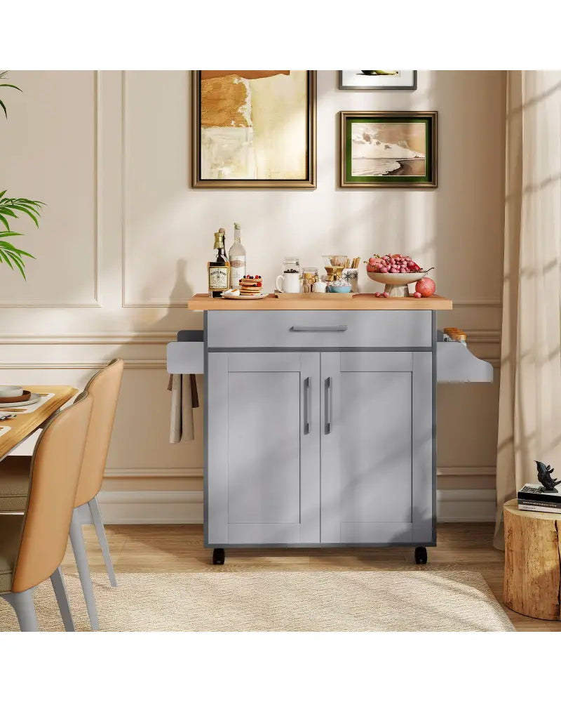Rolling Kitchen Island Cart with Towel and Spice Rack-Gray - Gray - Kitchen Islands & Carts