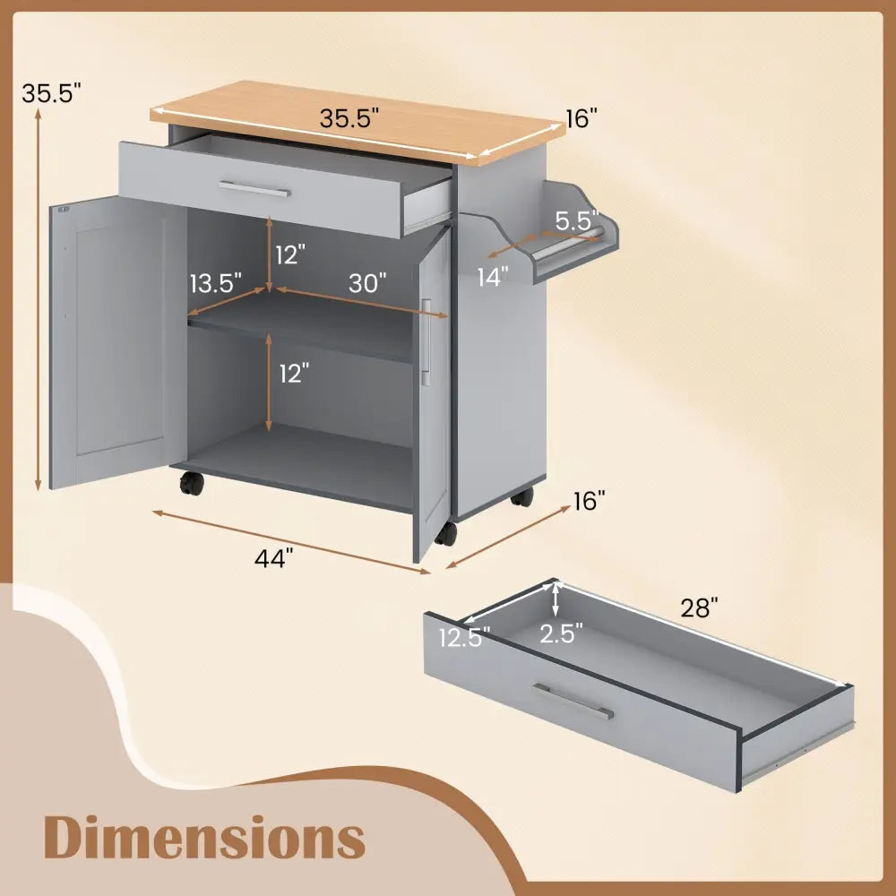 Rolling Kitchen Island Cart with Towel and Spice Rack-Gray - Gray - Kitchen Islands & Carts