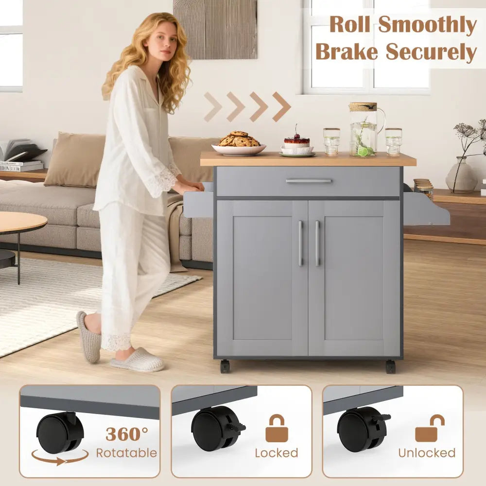 Rolling Kitchen Island Cart with Towel and Spice Rack-Gray - Gray - Kitchen Islands & Carts