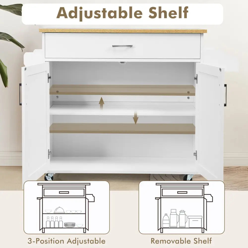 Rolling Kitchen Island Cart with Towel and Spice Rack-White - White - Kitchen Islands & Carts