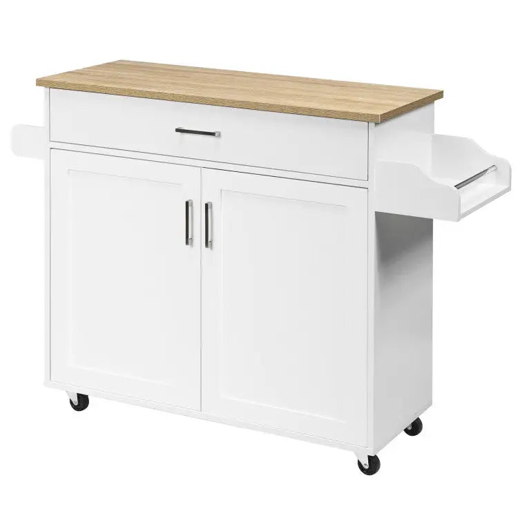 Rolling Kitchen Island Cart with Towel and Spice Rack-White - White - Kitchen Islands & Carts