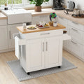 Rolling Kitchen Island Cart with Towel and Spice Rack-White - White - Kitchen Islands & Carts