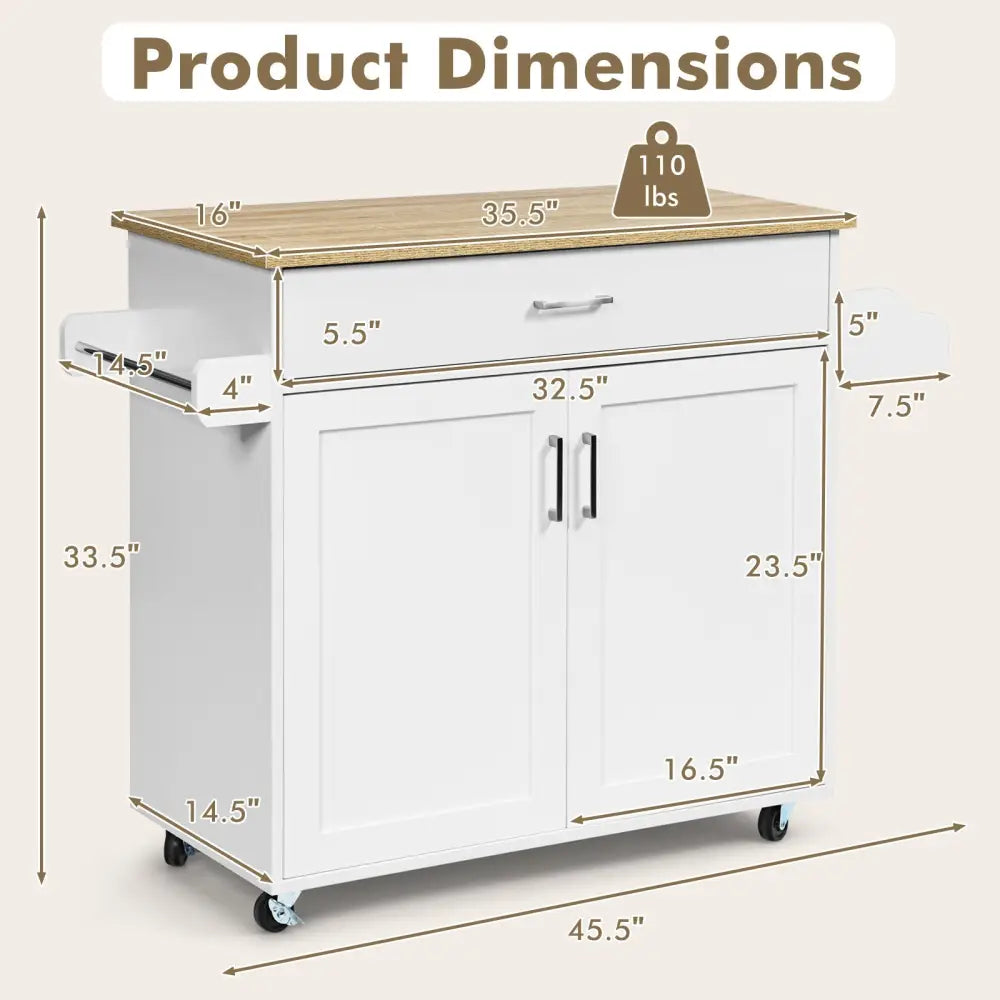 Rolling Kitchen Island Cart with Towel and Spice Rack-White - White - Kitchen Islands & Carts