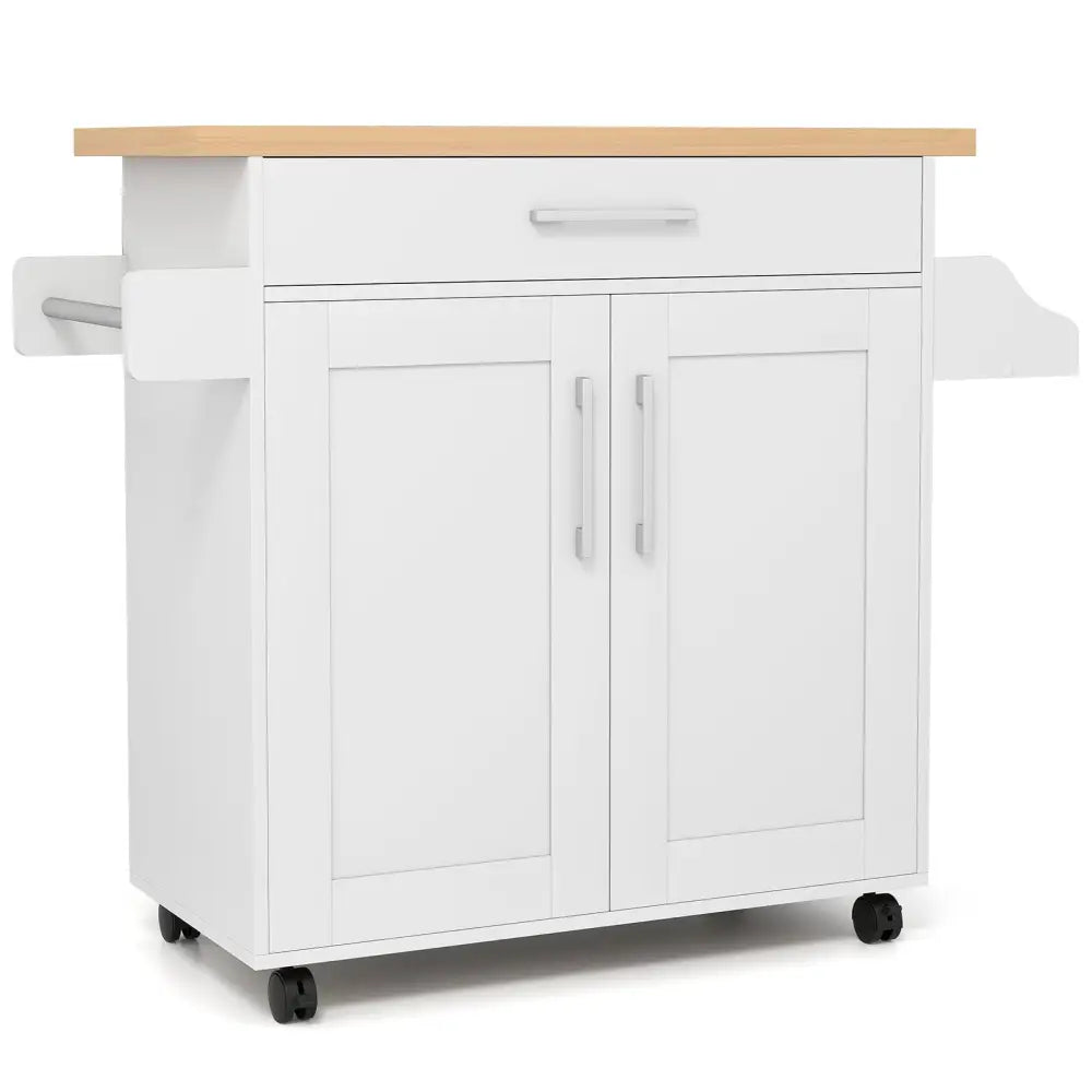 Rolling Kitchen Island Cart with Towel and Spice Rack-White - White - Kitchen Islands & Carts