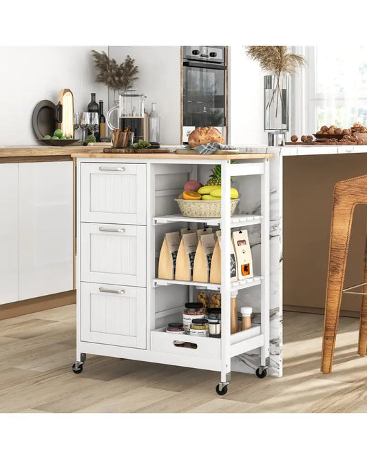 Rolling Kitchen Island Utility Storage Cart-White - White - Kitchen Islands & Carts