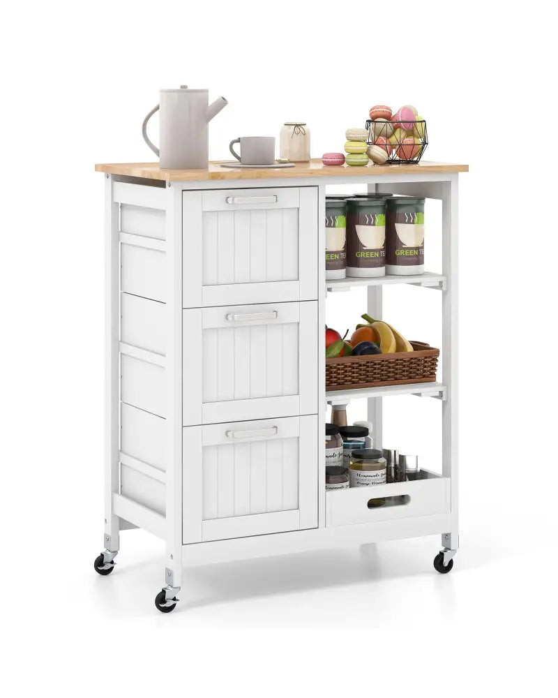 Rolling Kitchen Island Utility Storage Cart-White - White - Kitchen Islands & Carts