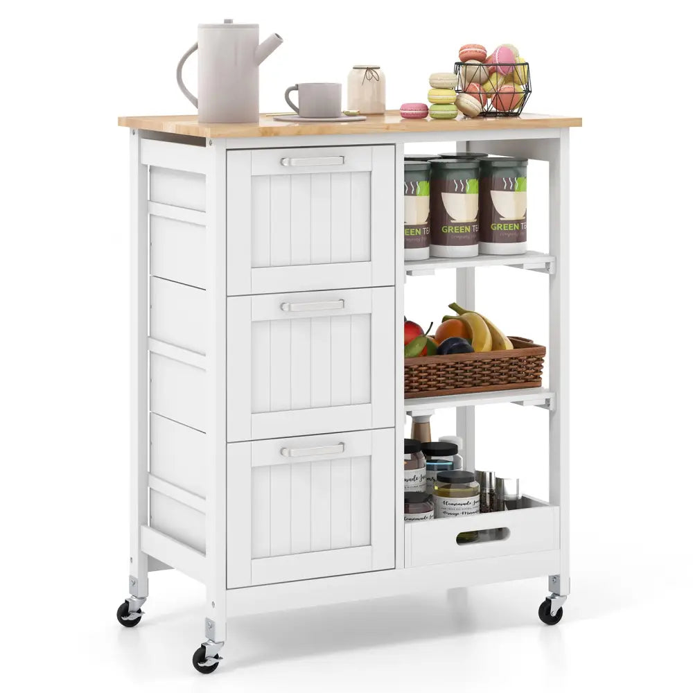 Rolling Kitchen Island Utility Storage Cart-White - White - Kitchen Islands & Carts