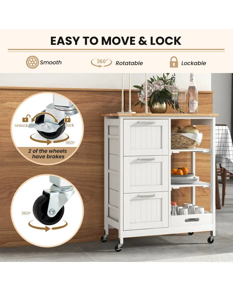 Rolling Kitchen Island Utility Storage Cart-White - White - Kitchen Islands & Carts