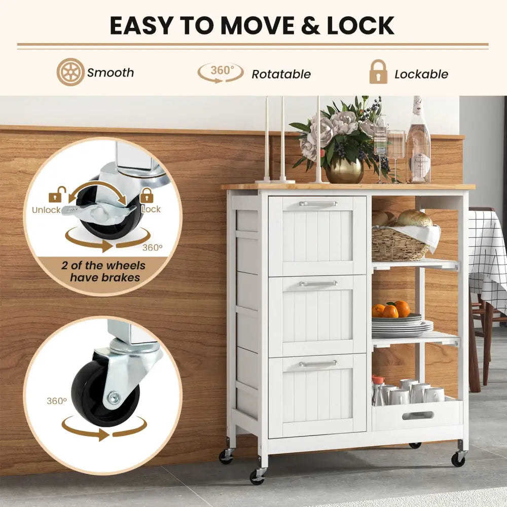 Rolling Kitchen Island Utility Storage Cart-White - White - Kitchen Islands & Carts