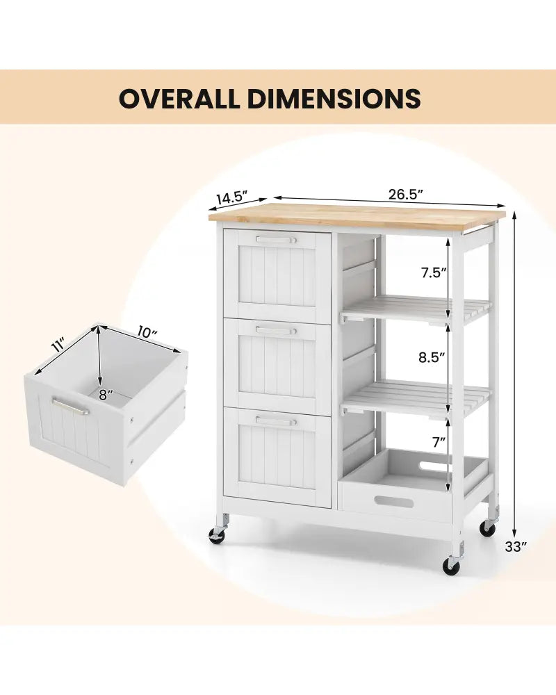 Rolling Kitchen Island Utility Storage Cart-White - White - Kitchen Islands & Carts