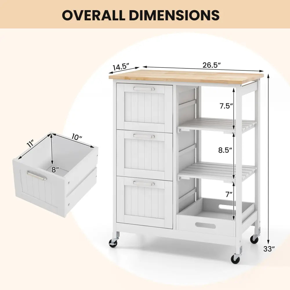 Rolling Kitchen Island Utility Storage Cart-White - White - Kitchen Islands & Carts