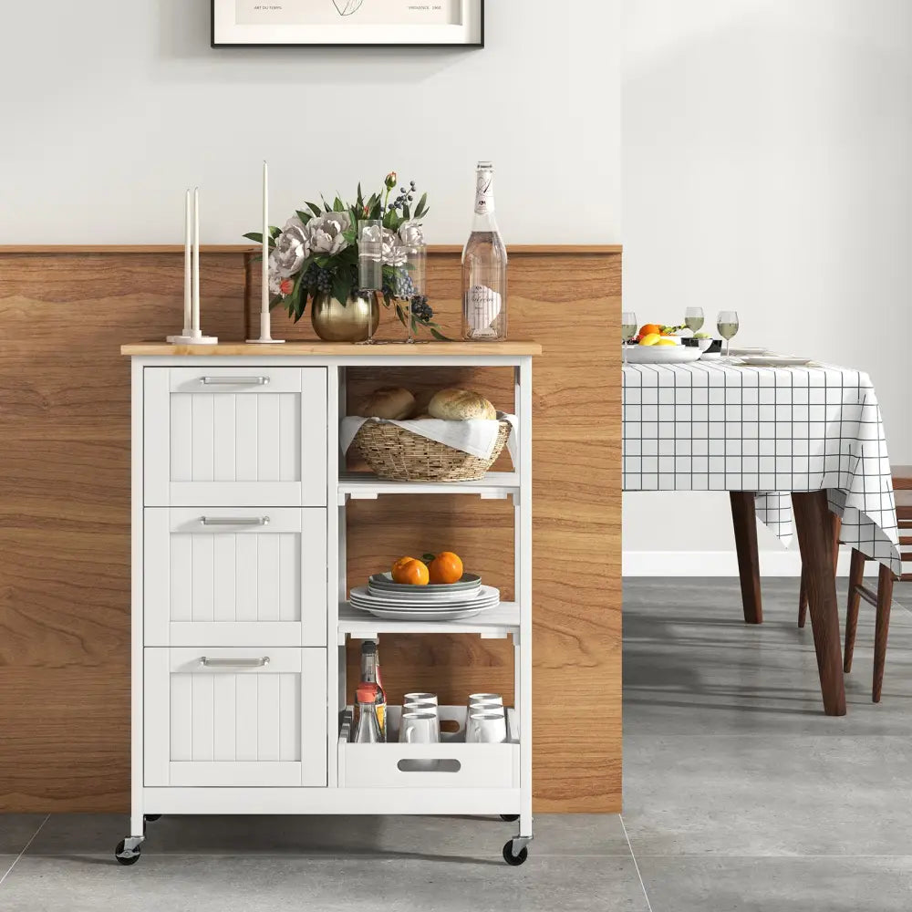 Rolling Kitchen Island Utility Storage Cart-White - White - Kitchen Islands & Carts