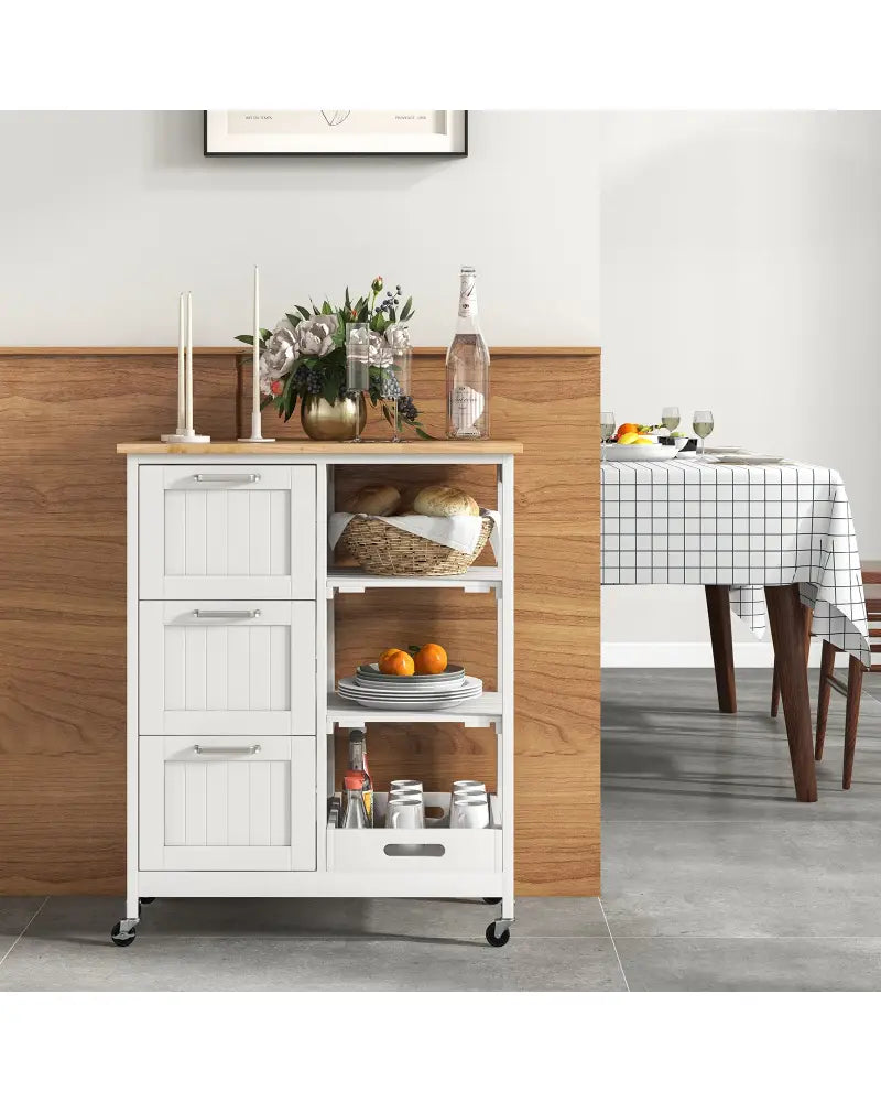 Rolling Kitchen Island Utility Storage Cart-White - White - Kitchen Islands & Carts