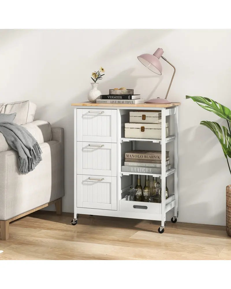 Rolling Kitchen Island Utility Storage Cart-White - White - Kitchen Islands & Carts