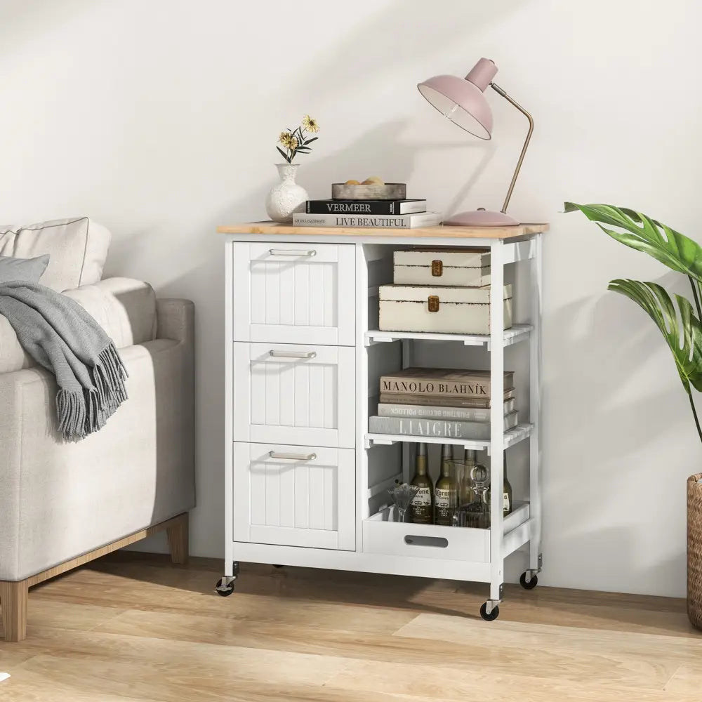 Rolling Kitchen Island Utility Storage Cart-White - White - Kitchen Islands & Carts