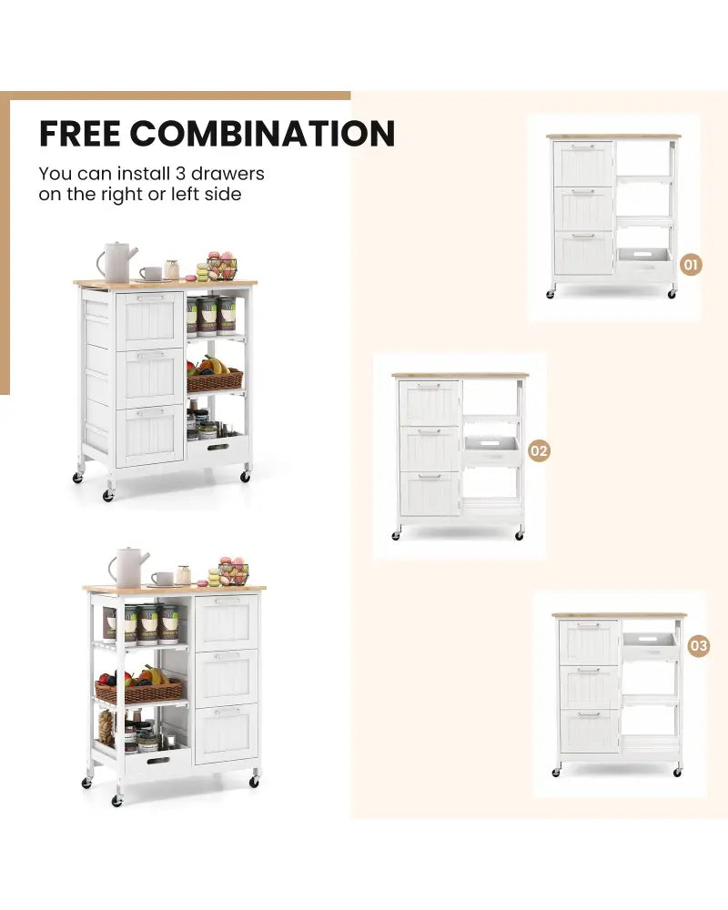 Rolling Kitchen Island Utility Storage Cart-White - White - Kitchen Islands & Carts