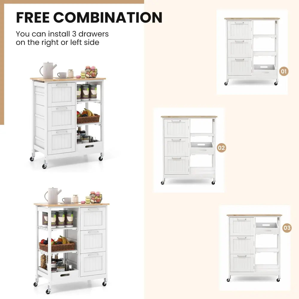 Rolling Kitchen Island Utility Storage Cart-White - White - Kitchen Islands & Carts