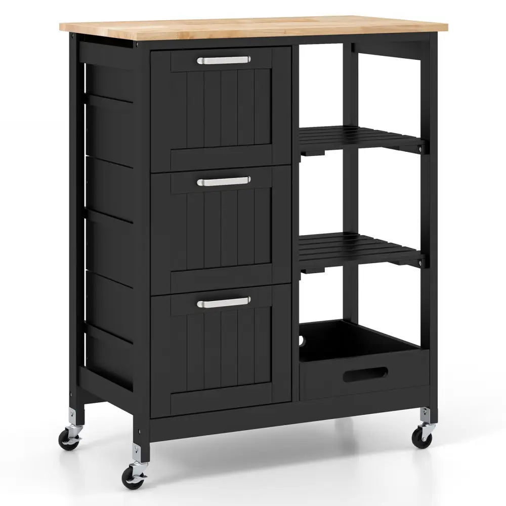 Rolling Kitchen Island Utility Storage Cart with 3 Large Drawers-Black - Black - Kitchen Islands & Carts