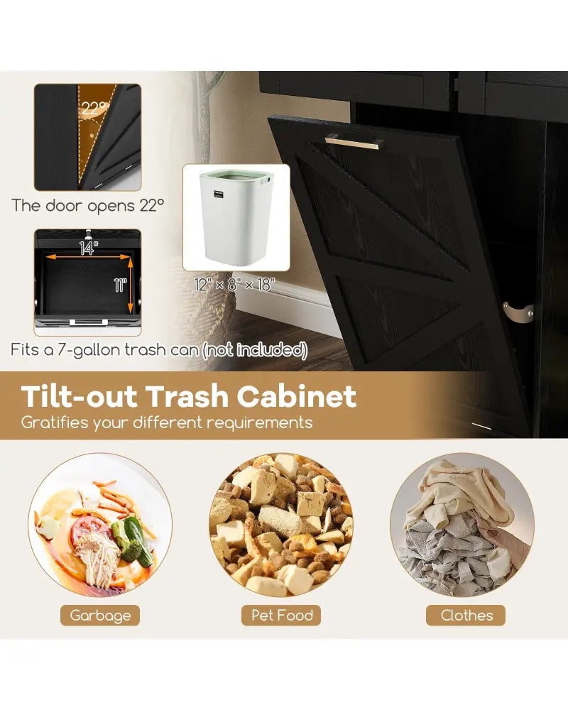 Rolling Kitchen Island with Trash Can Cabinet and Rubber Universal Wheels-Black - Black - Kitchen Islands & Carts