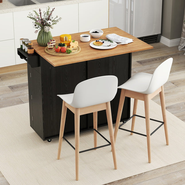 Rolling Kitchen Island with Trash Can Cabinet and Rubber Universal Wheels-Black - Black - Kitchen Islands & Carts
